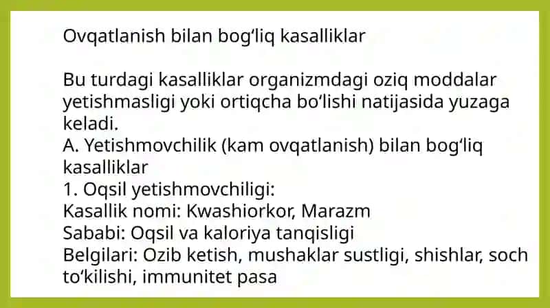 Ovqatlanish va tashqi muhit taʼsirlari bilan bogʻliq boʻlgan kasalliklar 2