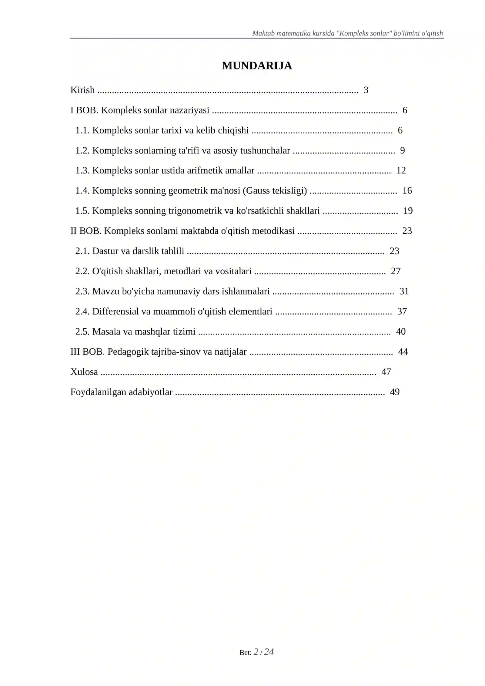 Maktab matematika kursida "Kompleks sonlar" bo'limini o'qitish 2