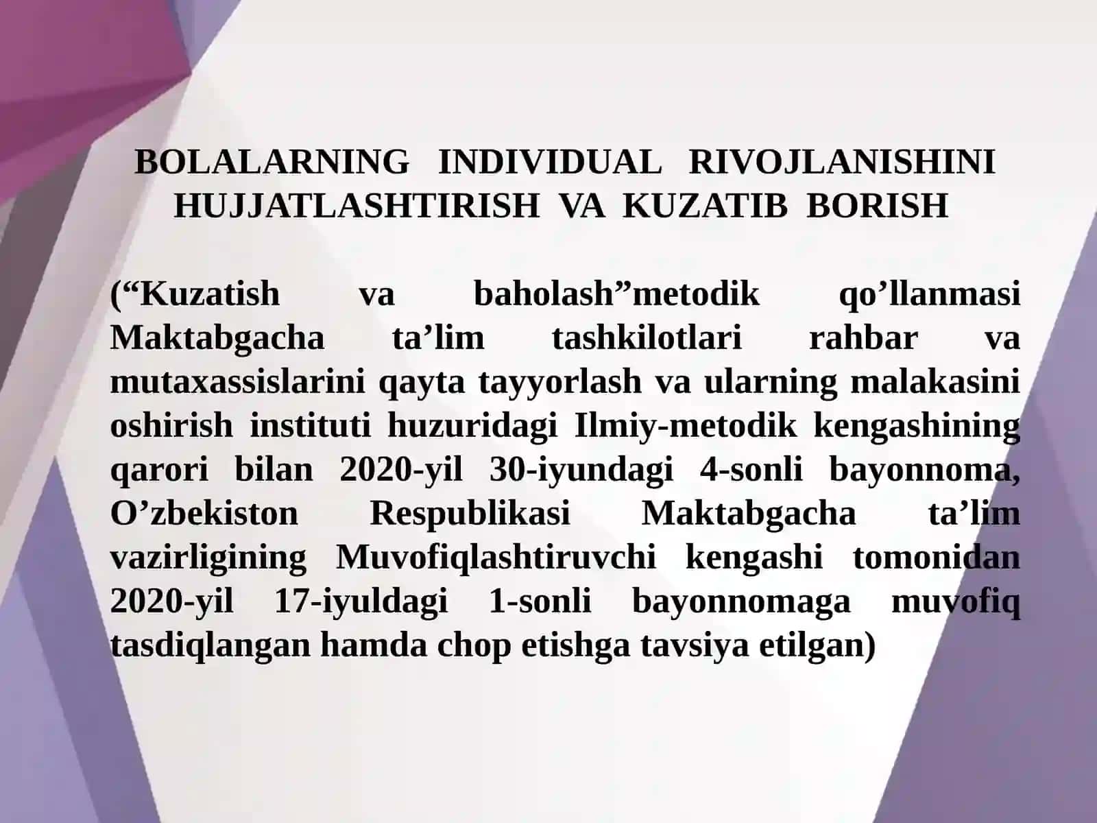 MAKTABGACHA YOSHDAGI BOLALARNING RIVOJLANISH XARITASINI YURITILISHI VA HISOBOTLARINING TAYYORLANISHI BO’YICHA TAVSIYALAR 2