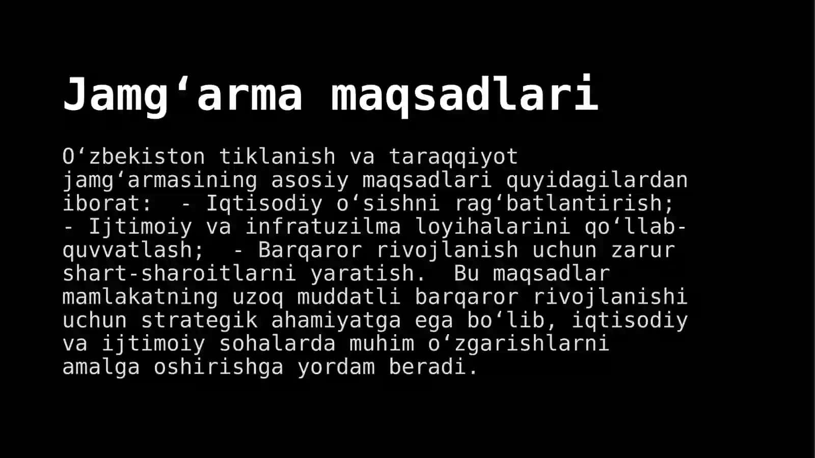 O‘zbekiston tiklanish va taraqqiyot jamg‘armasi mablag‘lari hisobiga investitsiya loyihalarini moliyalashtirish 2