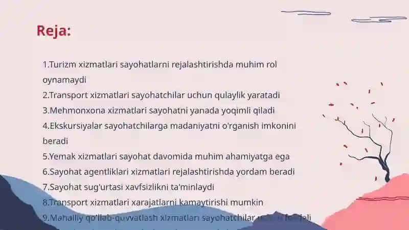 Turizmda xizmatlar va ularning xususiyatlari 2