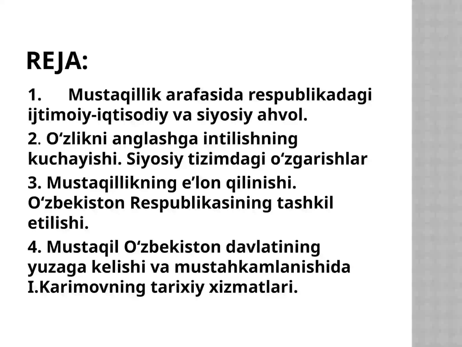Mustaqil O‘zbekiston Respublikasining tashkil topishi va uningtarixiy ahamiyati 2