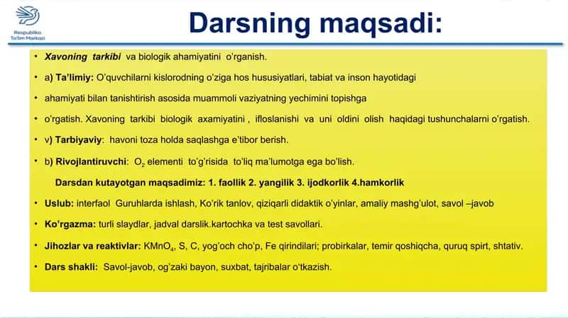 Kislorodning tabiatda aylanishi. Havo va uning tarkibi 2
