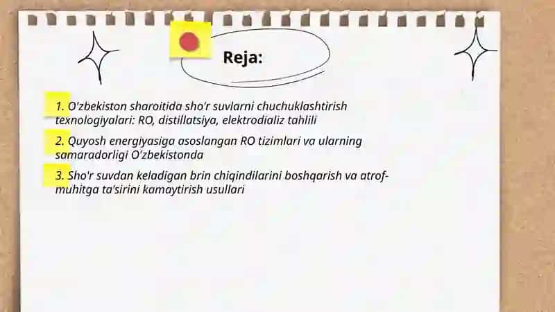 O'zbekiston sharoitida sho'r suvlarni chuchuklashtirish texnologiyalari 2