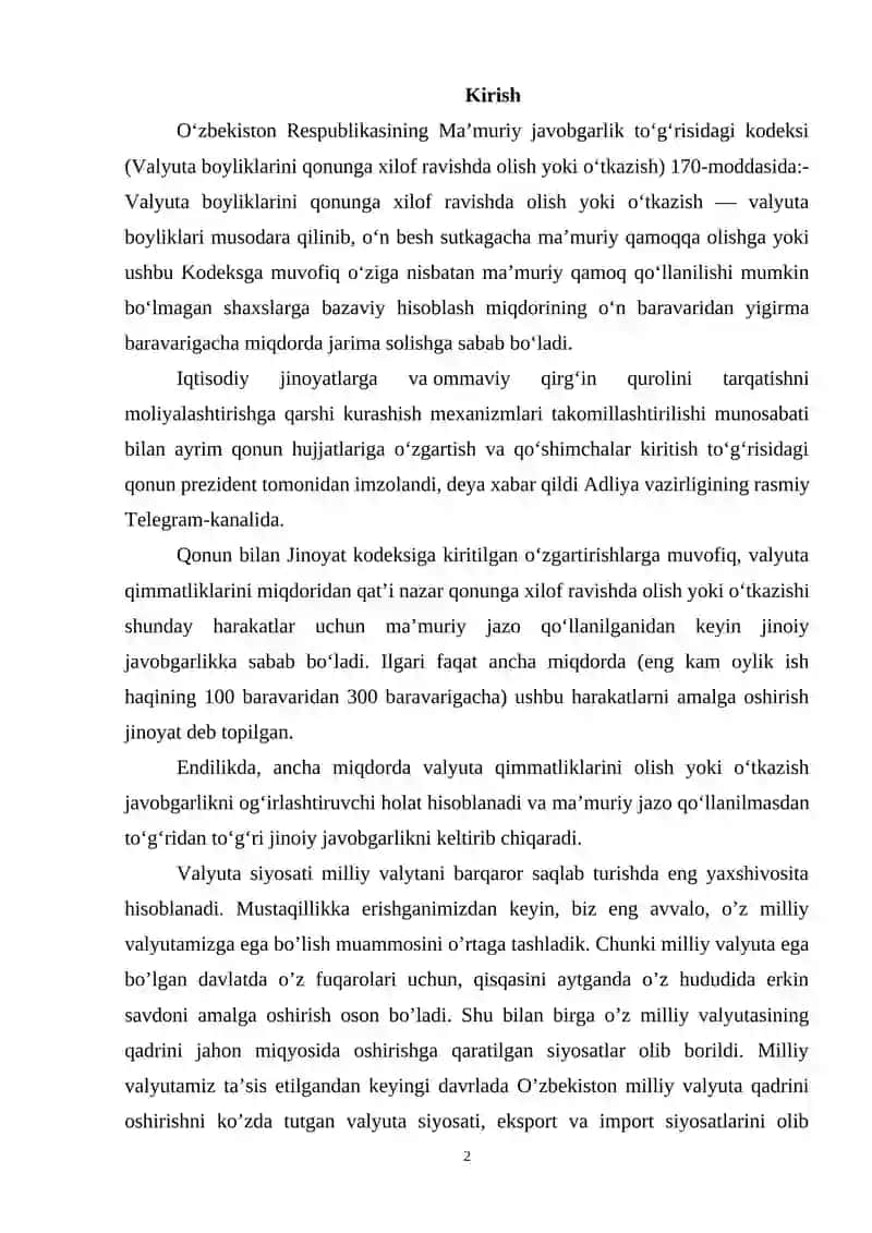 Valyuta qimmatlarini qonunga xilof ravishda olish yoki o'tkazning jinoiy huquqiy xususiyatları 2