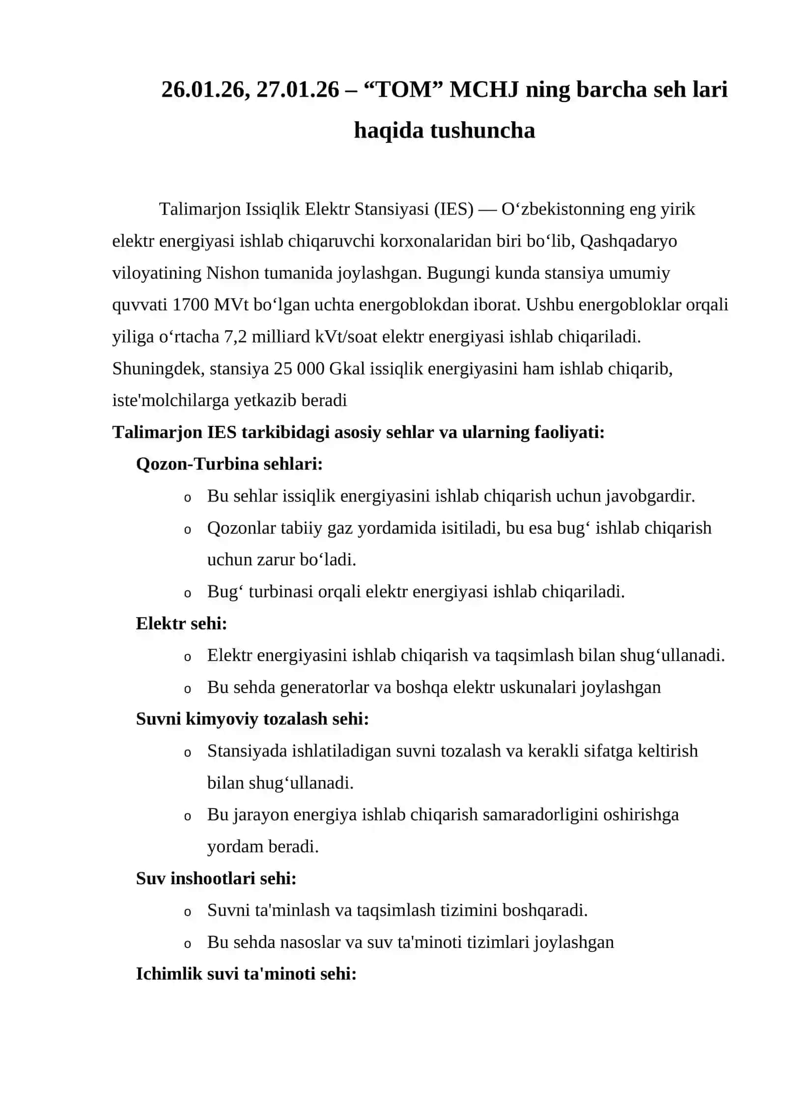 Elektr stansiyalarida amaliyot bo'yicha hisobot 2