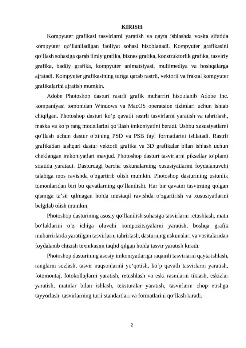 ADOBE PHOTOSHOP DASTURI BILAN ISHLASHNING QO‘SHIMCHA IMKONIYATLARI 2