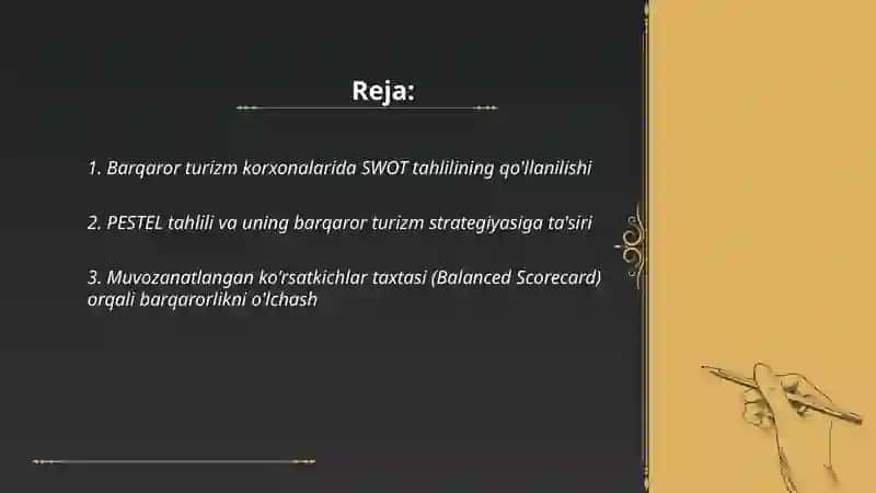 Barqaror turizm korxonalarida strategik rejalashtirish vositalari 2