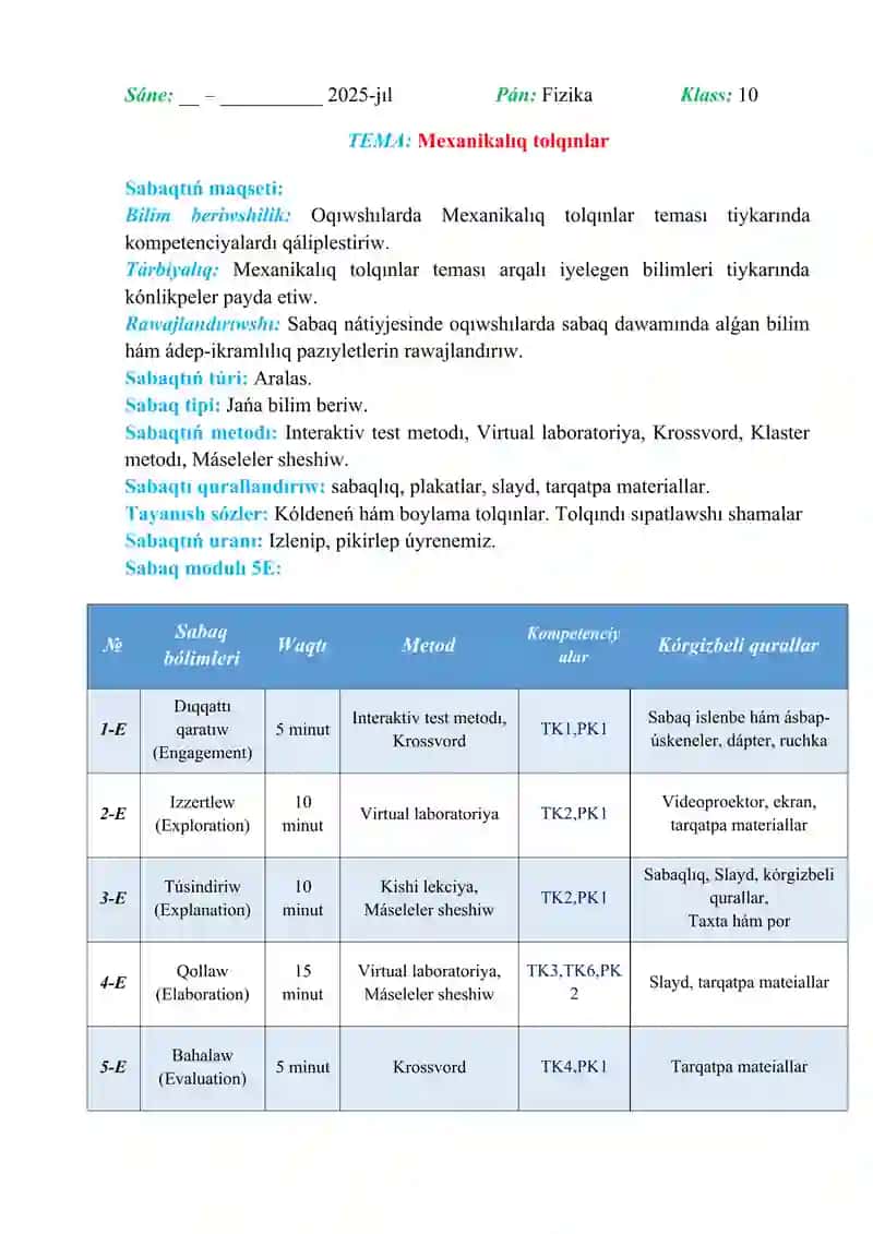 Mexanikalıq tolqınlar_5E 2