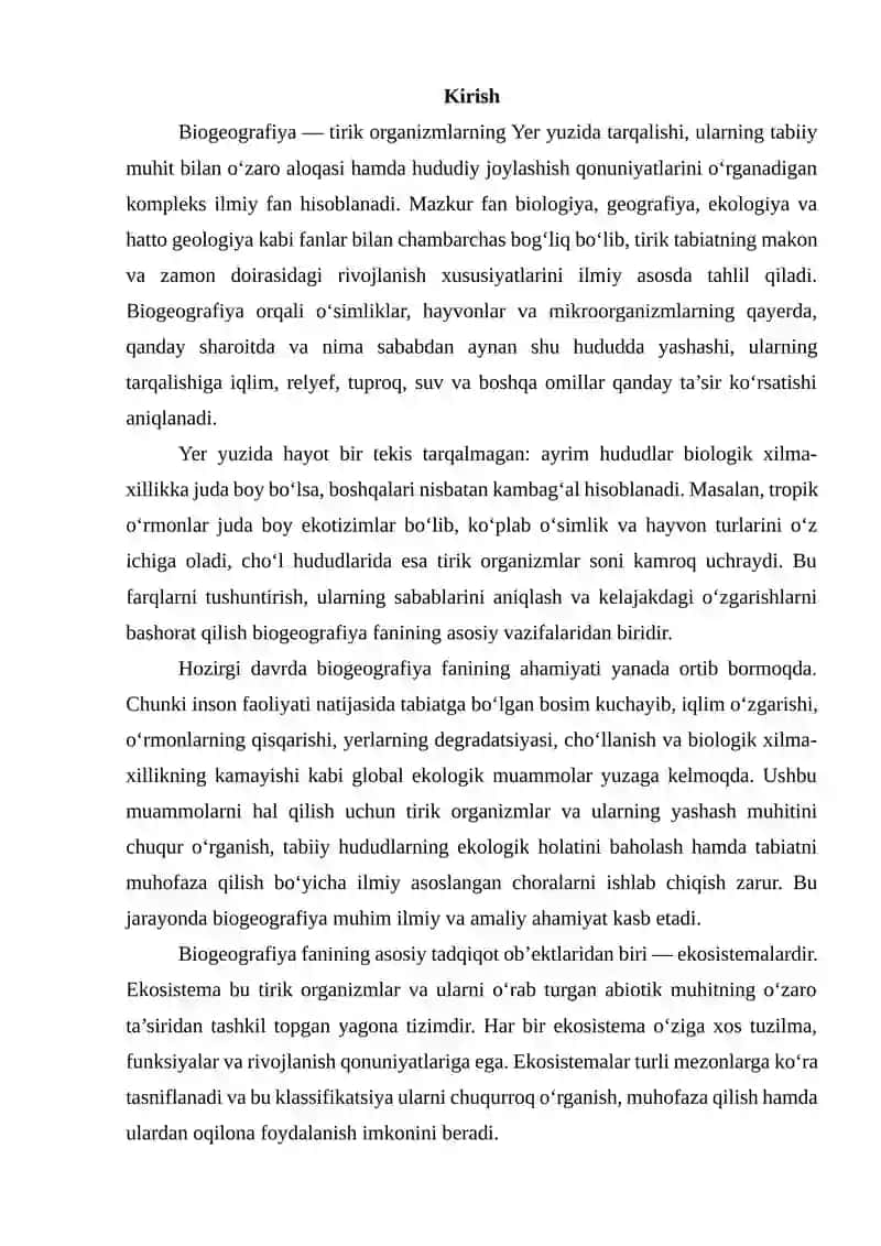 Biogeografiya fanining ahamiyati va ekosistemalar klassifikatsiyasi 2