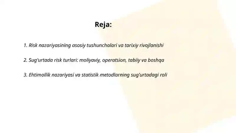 Risk nazariyasi va uning sug'urtadagi roli 2