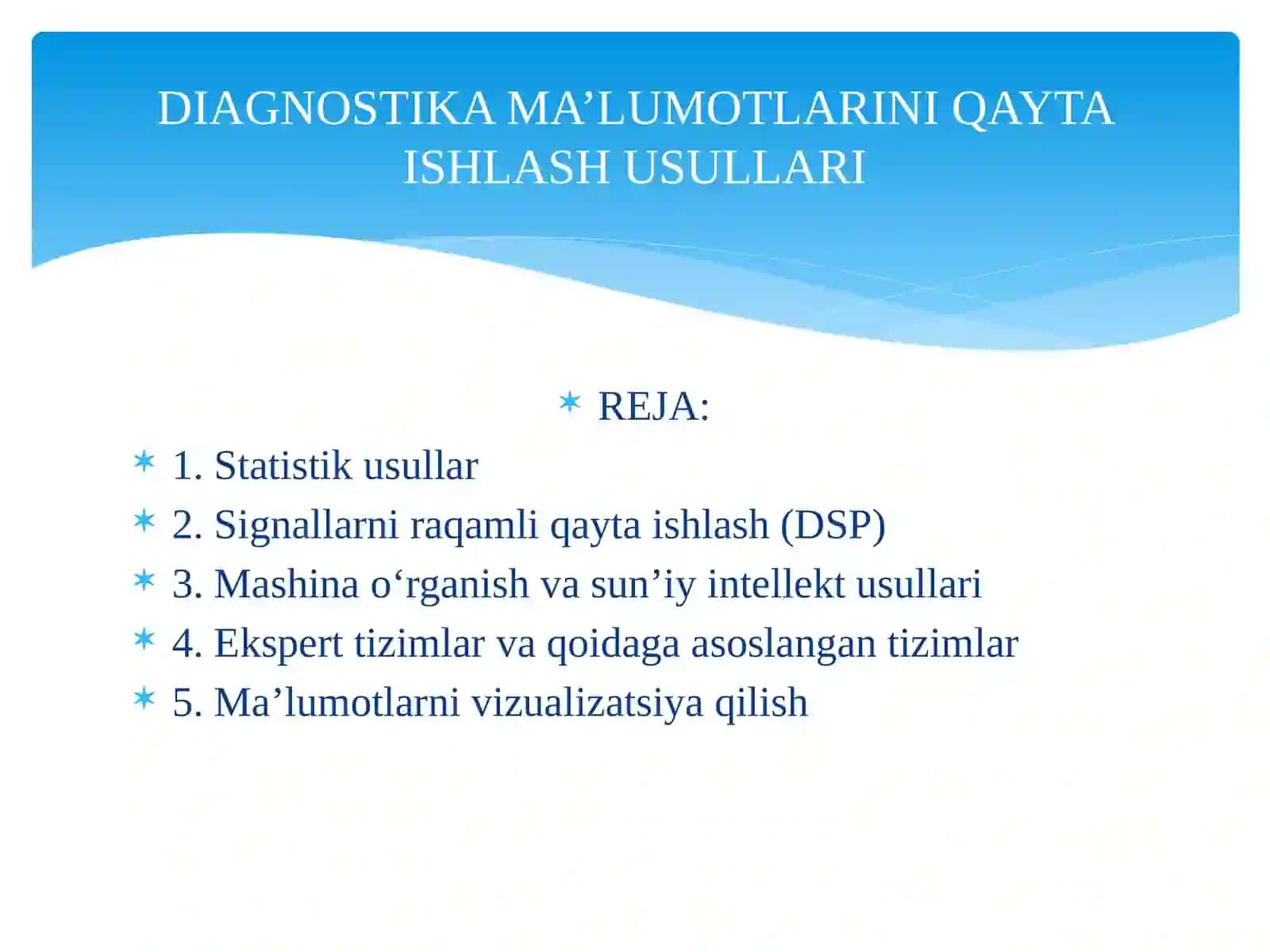 Elektromexanik tizimlarning diagnostikasi va ishonchliligifanidan taqdimoti 2