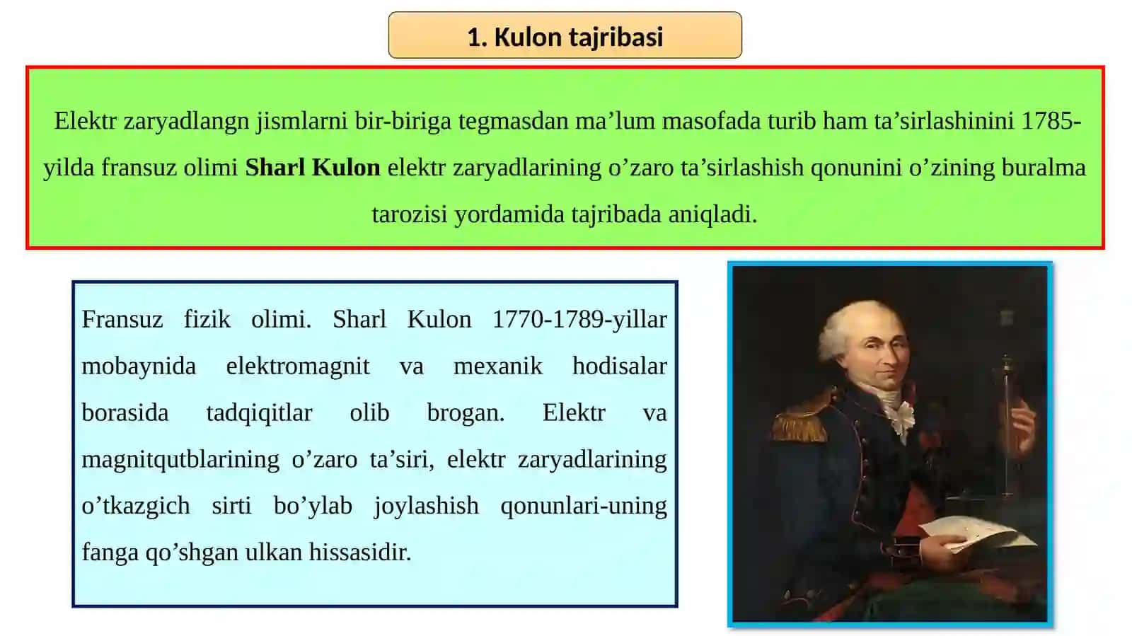 8-sinf Fizika fanidan dars ishlanma. Zaryadlarning o'zaro ta'siri. Kulon kuchi 2