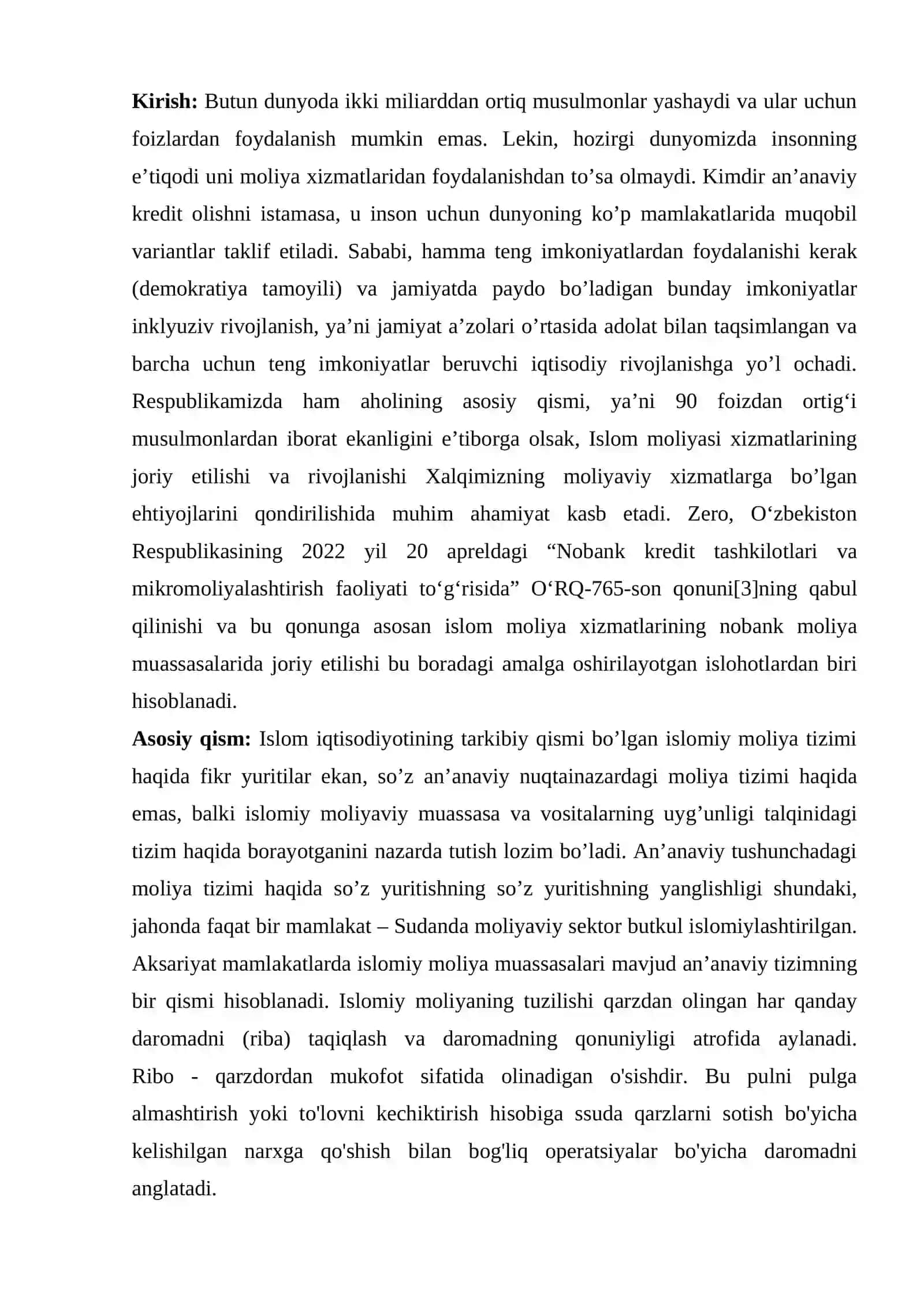 Islom moliya tizimi imkoniyatlaridan O’zbekiston iqtisodiyotida foydalanishning o’ziga xos xususiyati 2