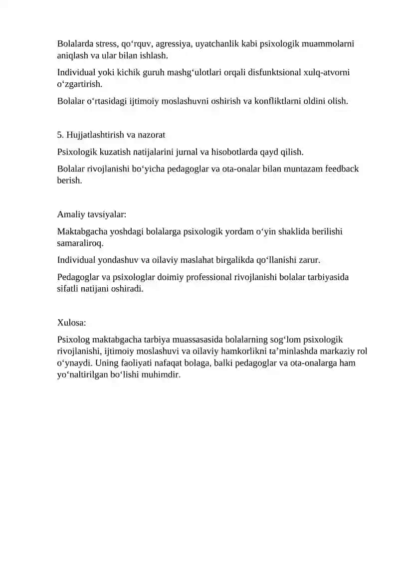 Psixologning maktabgacha tarbiya muassasasidagi ishlari 2