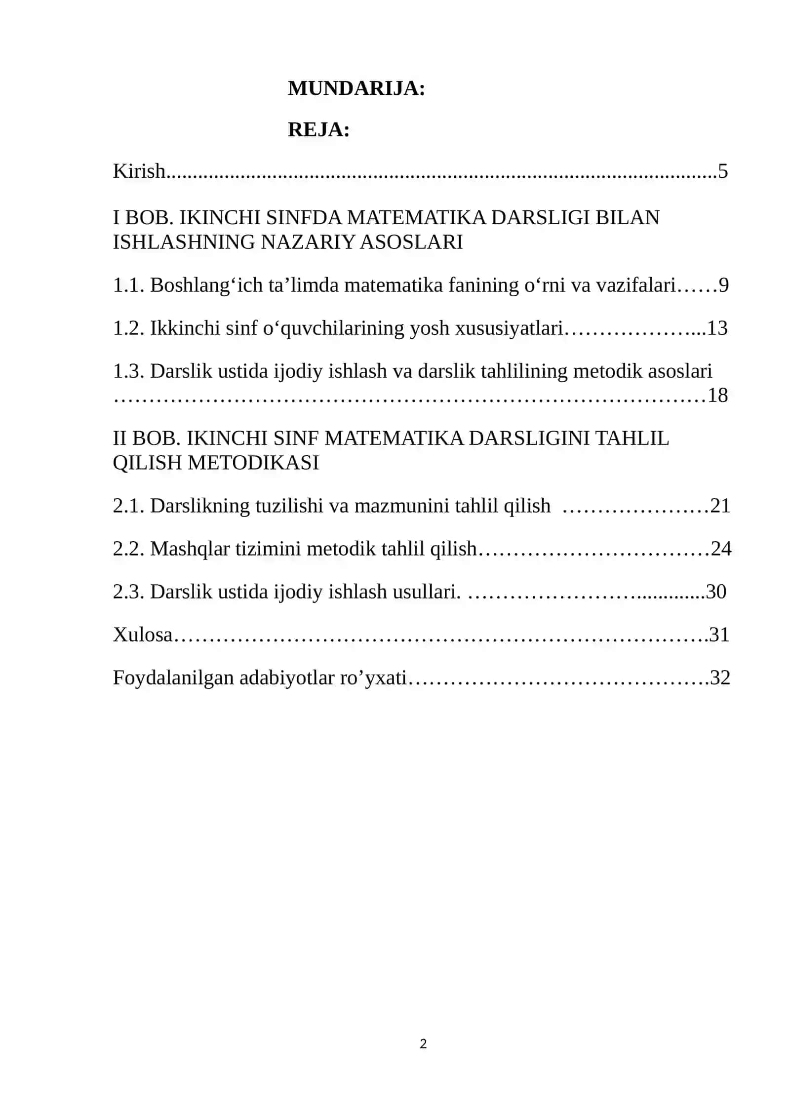 IKKINCHI SINFDA MATEMATIKA DARSLIGI USTIDA IJODIY ISHLASH 2