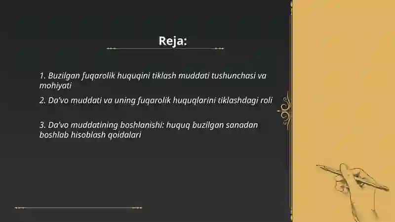 Buzilgan fuqarolik huquqini tiklash muddati tushunchasi va mohiyati 2