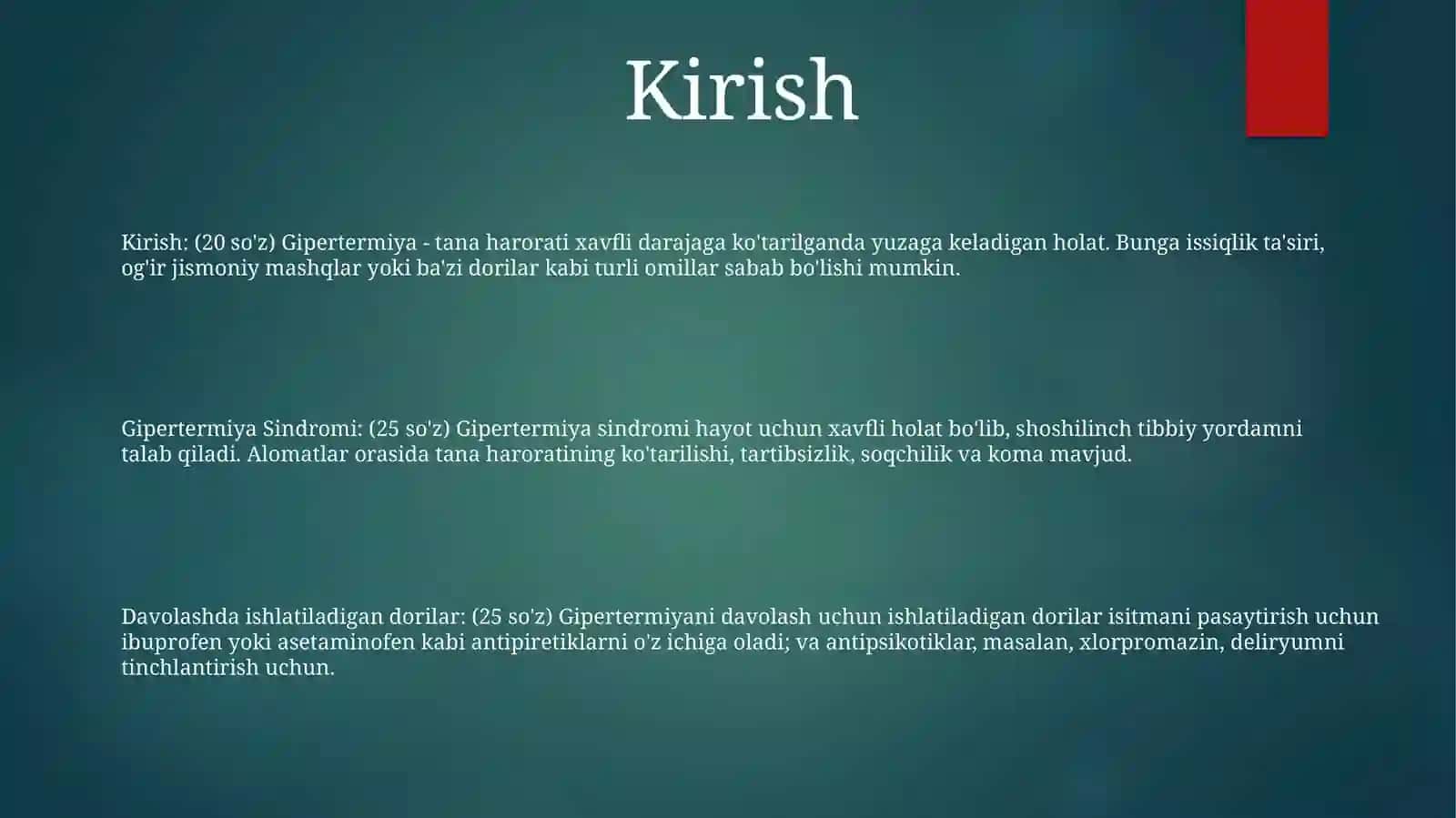 Gipertermiya Sindromi Va Uni Davolashda Ishlatiladigan Dori Vositalari 2