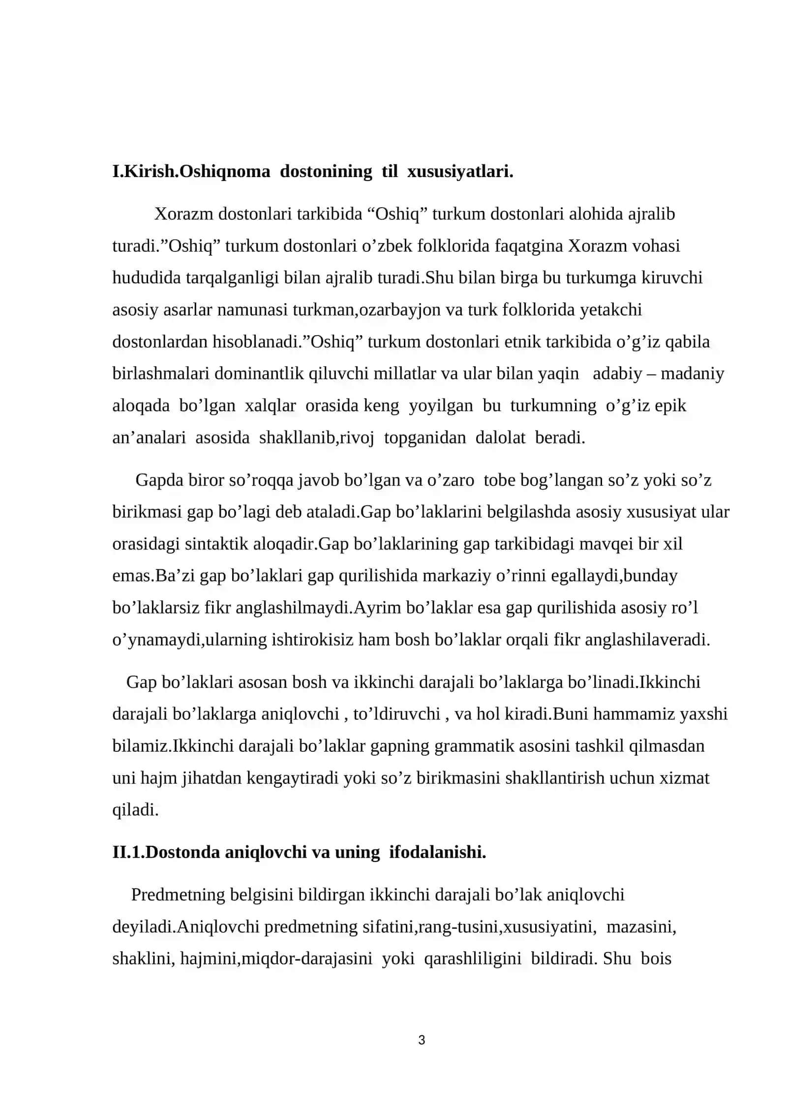 “Oshiqnoma dostonida ikkinchi darajali bo’laklar” 2
