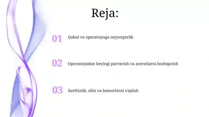 Jarrohlik boʻlimida bemorlarni parvarish qilish va kuzatish 2