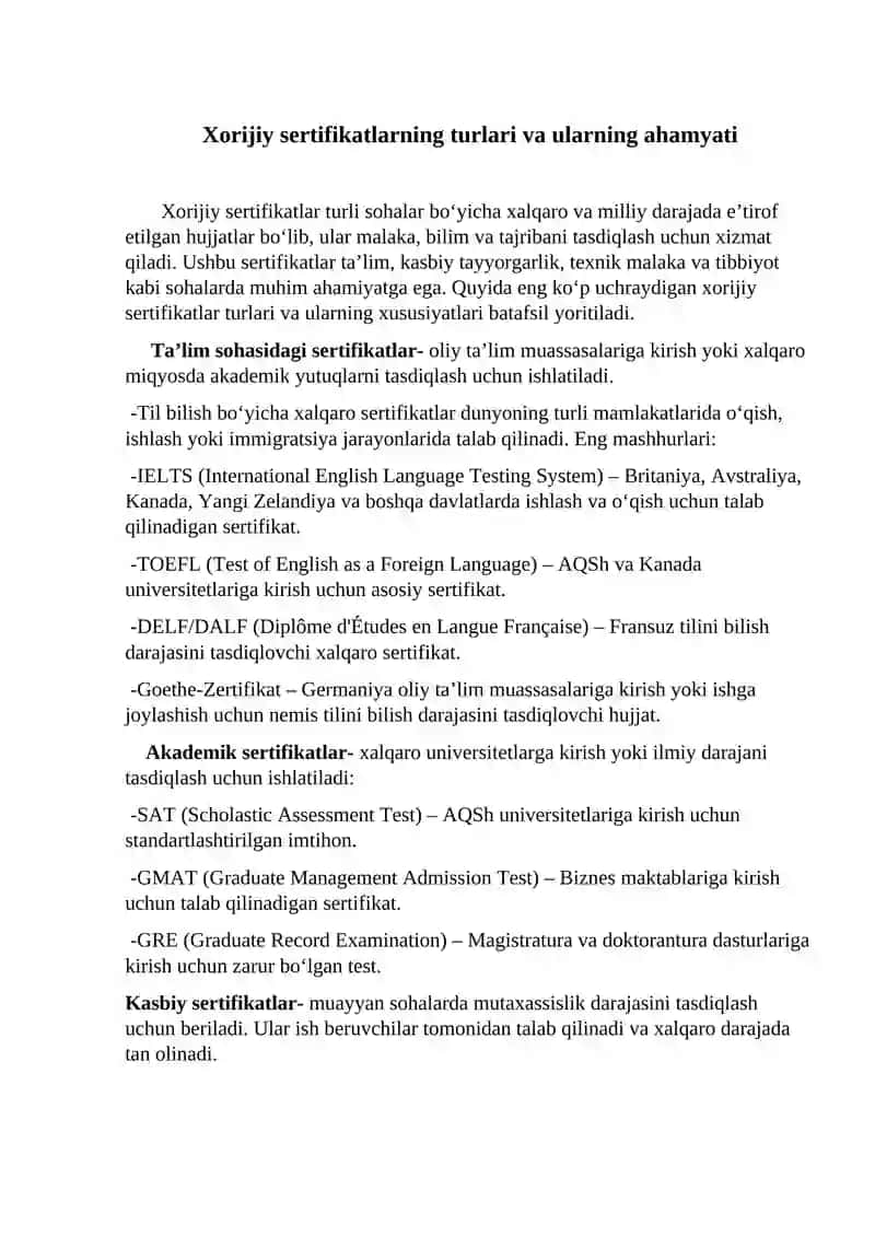 Xorijiy sertifikatlarni tan olish qoidalari 2