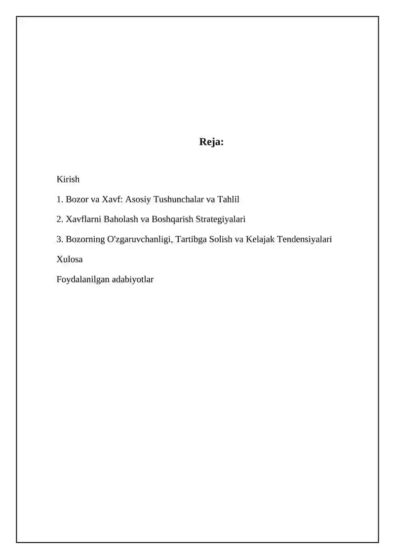 Bozor va Xavf: Asosiy Tushunchalar va Tahlil 2