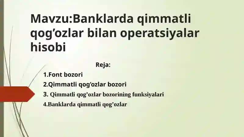 Banklarning qimmatliq o'g'ozlari maxsus vositalar bilan operatsiyalarning huquqiy asoslari 2
