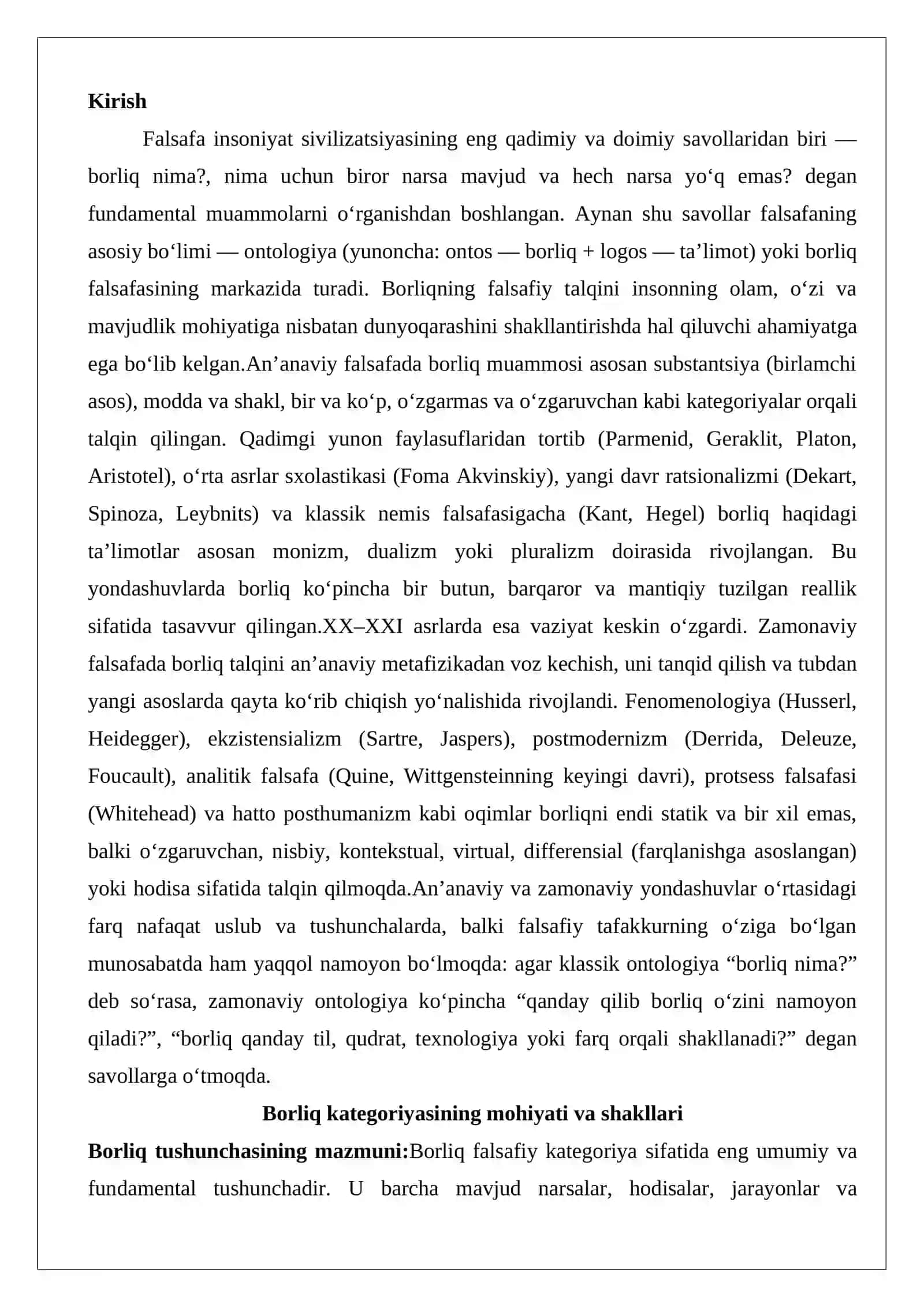 Borliqning falsafiy talqini: an’anaviy va zamonaviy yondashuvlar 2