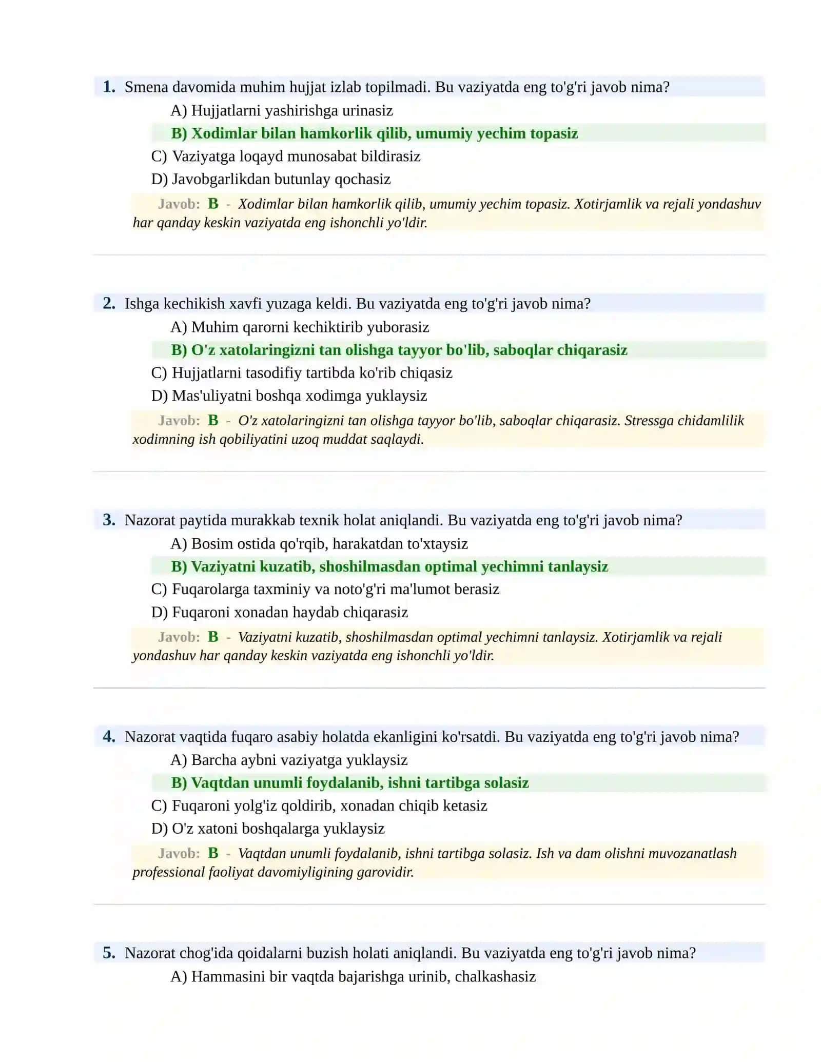 BOJXONA XIZMATIGA ISHGA KIRISH PSIXOLOGIK SINOV Testlari 2