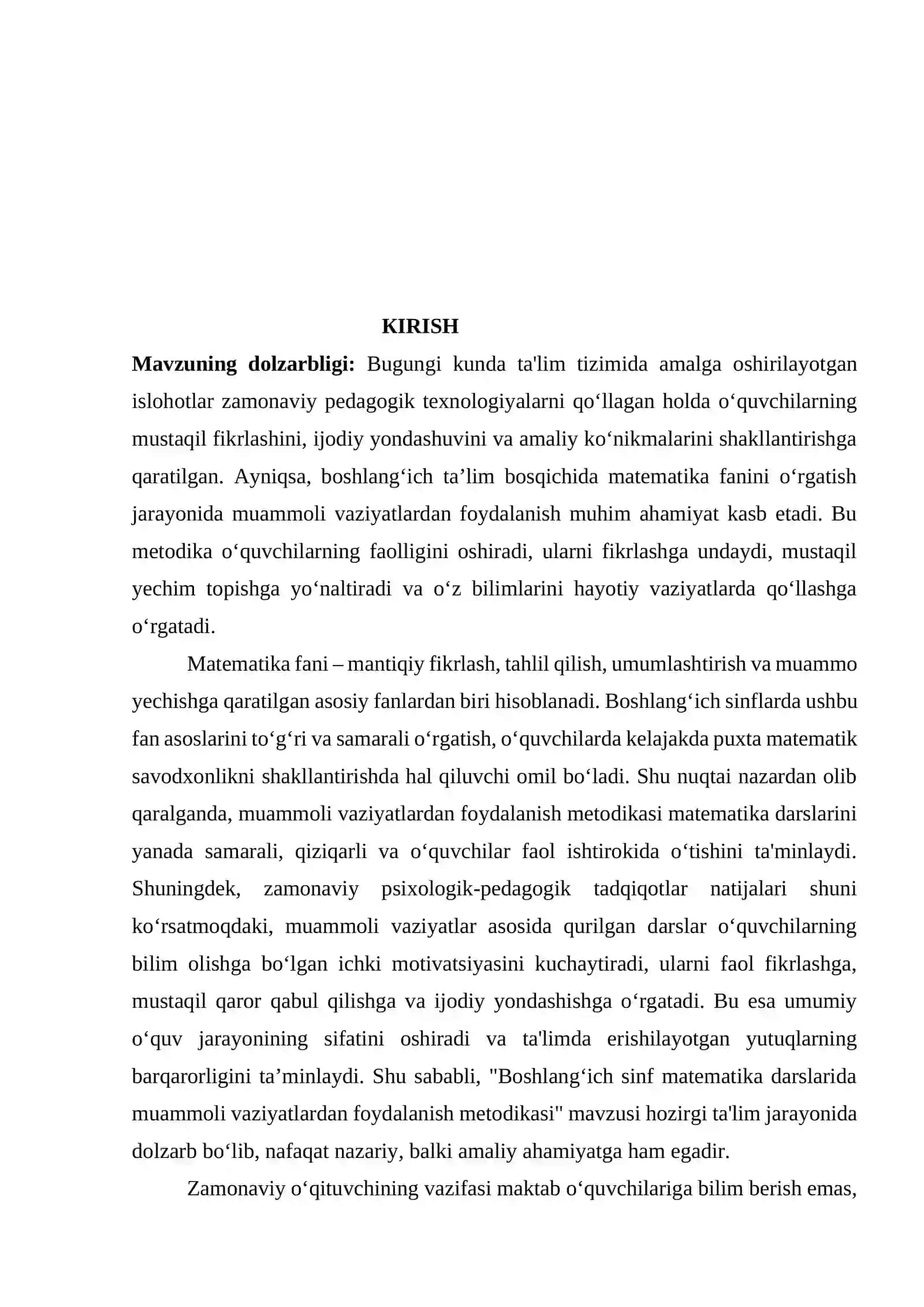 Boshlang‘ich sinf matematika darslarida muammoli vazyatlardan foydalanish metodikasi 2