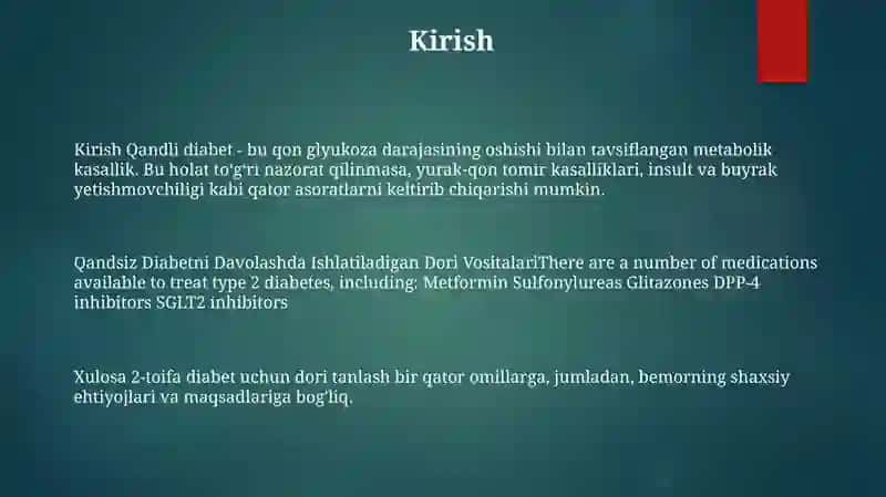 Qandsiz Diabetni Davolashda Ishlatiladigan Dori Vositalari 2