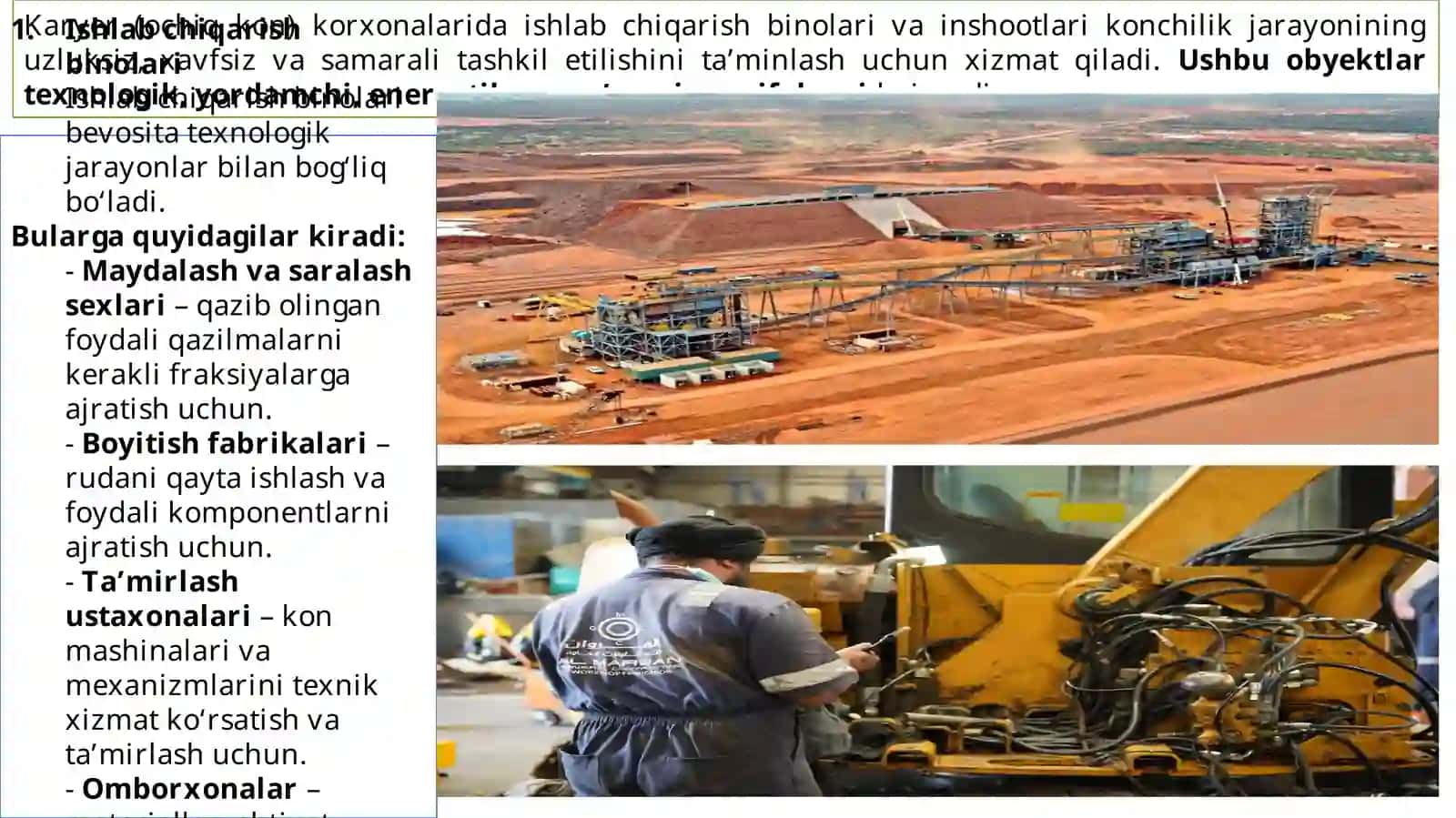 Karyerning ishlab chiqarish binolari va inshootlari loyihalash 2