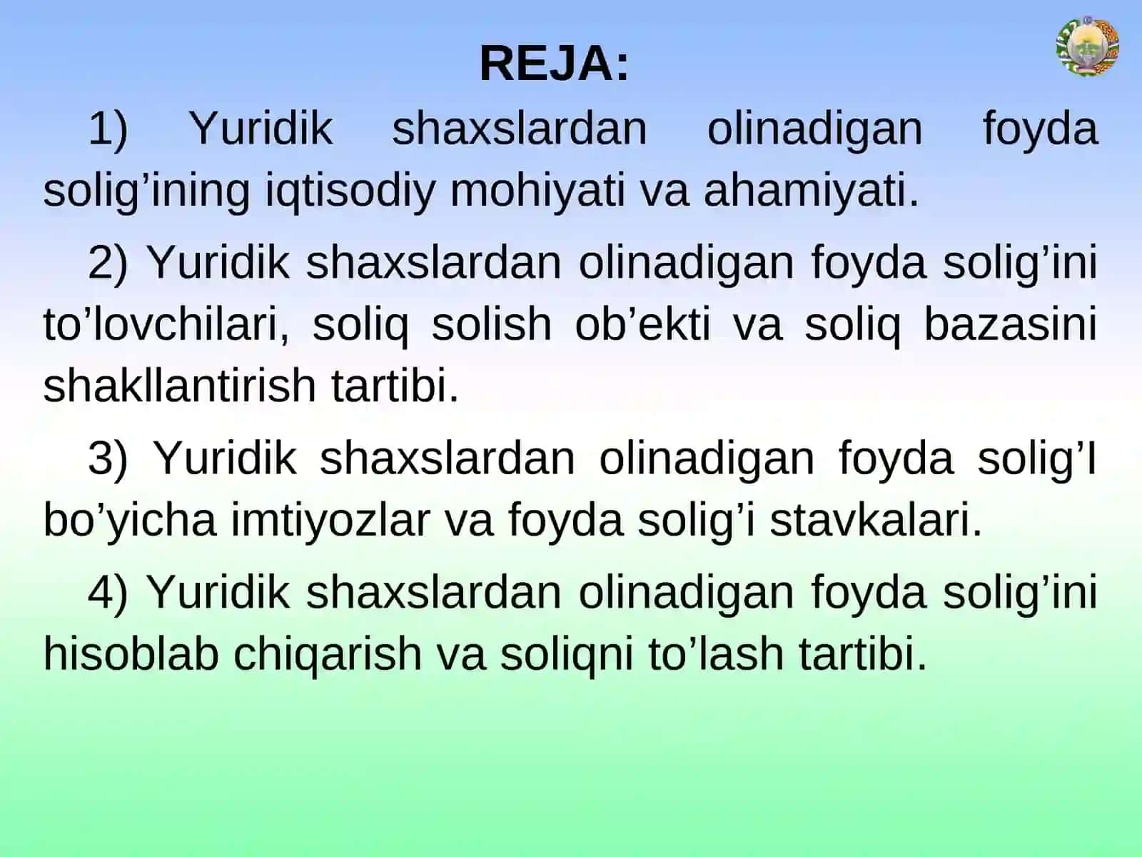 YURIDIK SHAXSLARDAN OLINADIGAN FOYDA SOLIG‘I 2