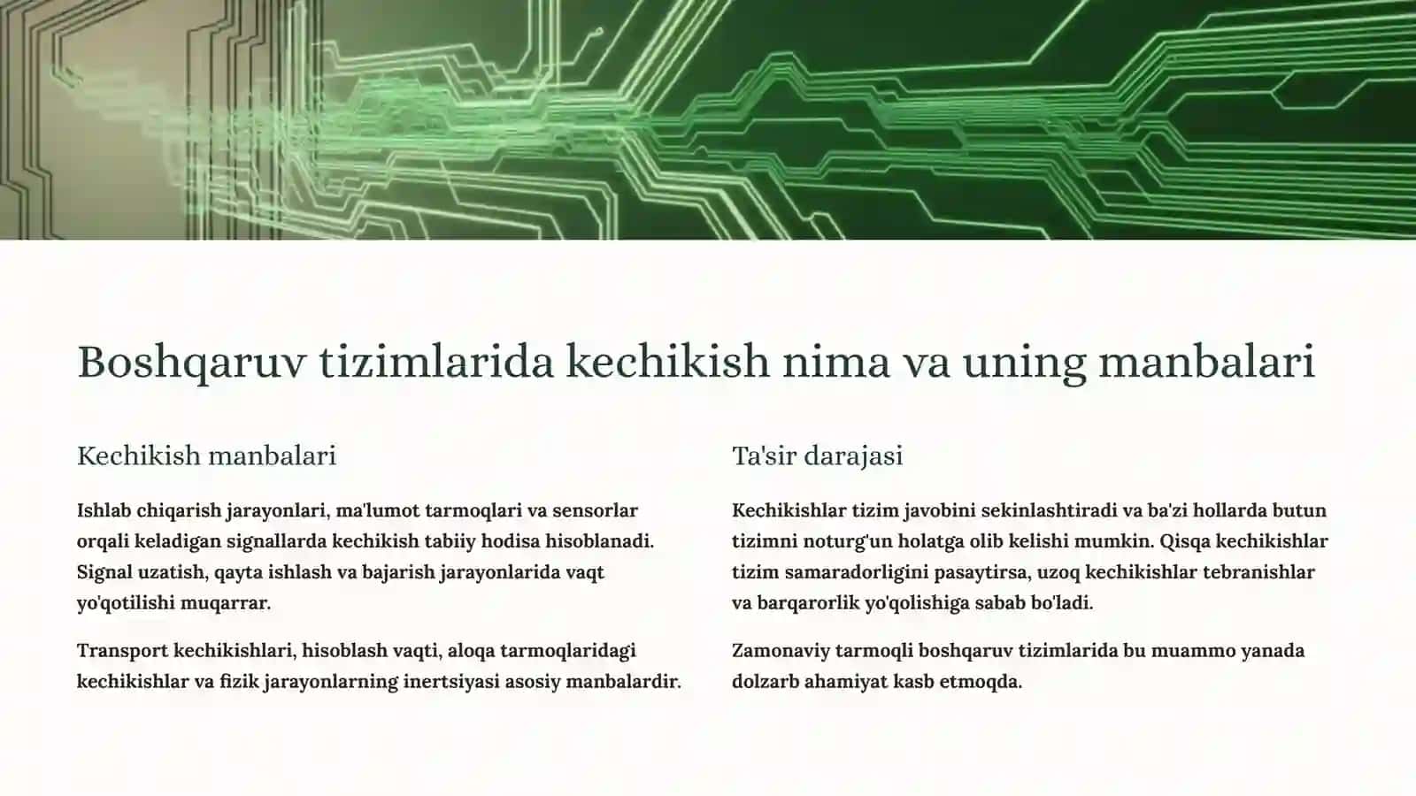 Model turg'unligiga boshqaruv signali kechikishining ta'siri 2