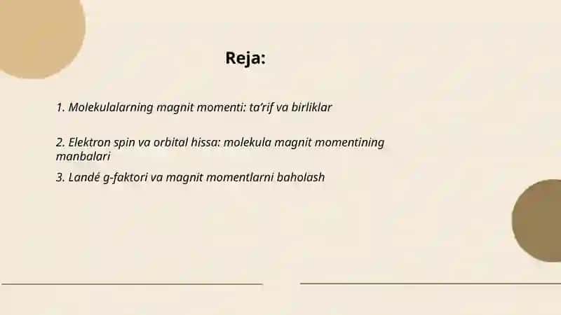 Molekulalarning magnit momenti va magnitlanuvchanlik 2