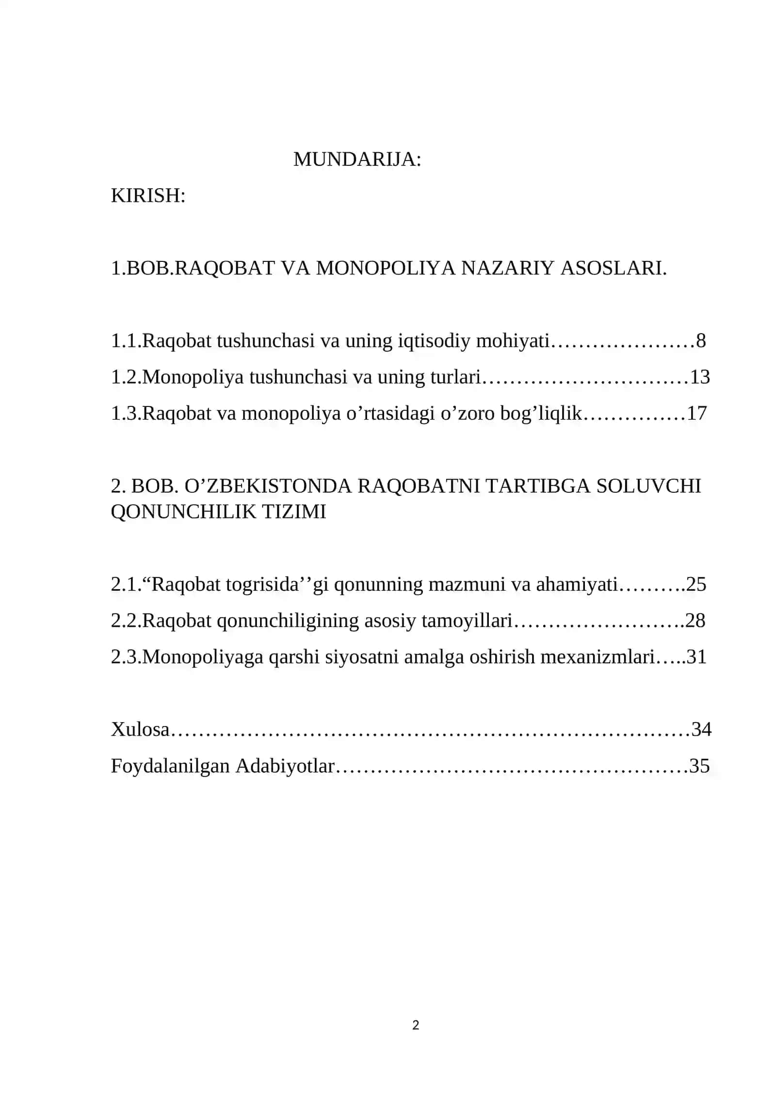 O'ZBEKISTONDA RAQOBAT VA MONOPOLIYA TO’G’RISIDAGI QONUNCHILIKLARNING TAHLILI 2