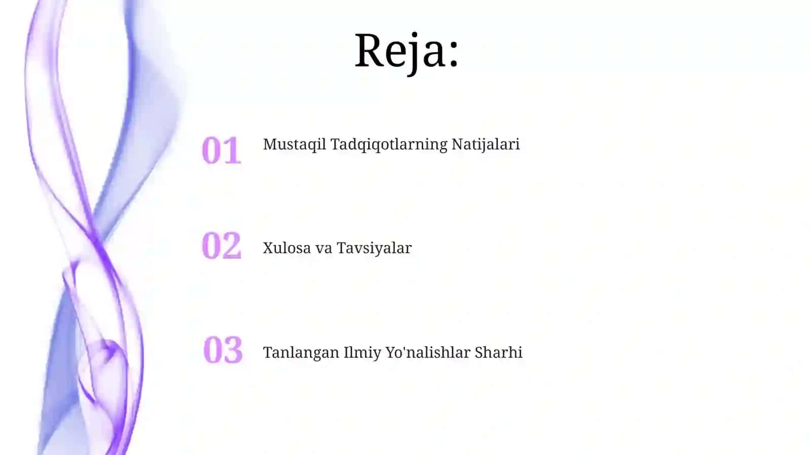 Inson va tabiat kursidan tanlangan asosiy ilmiy yo'nalishlar bo'yicha mustaqil tadqiqotlar 2