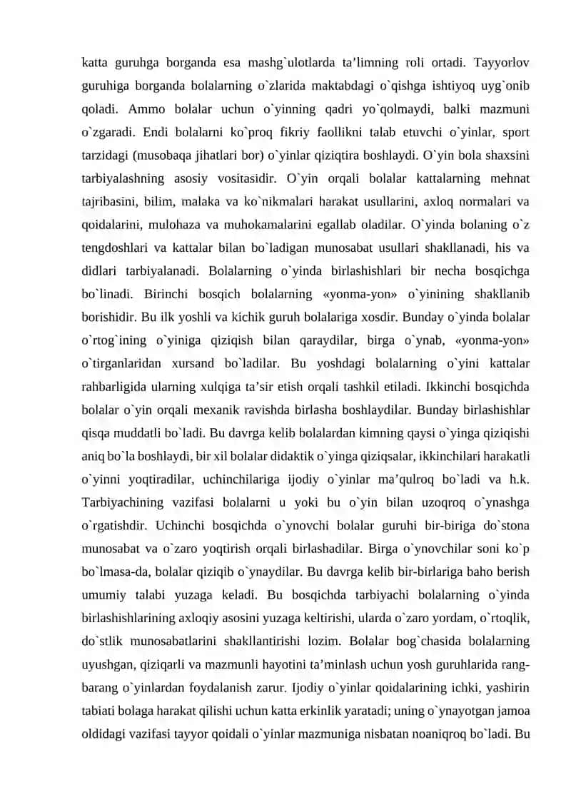 Bolalar o’yinlarini tashkil etish metodikasi va texnologiyalari 2