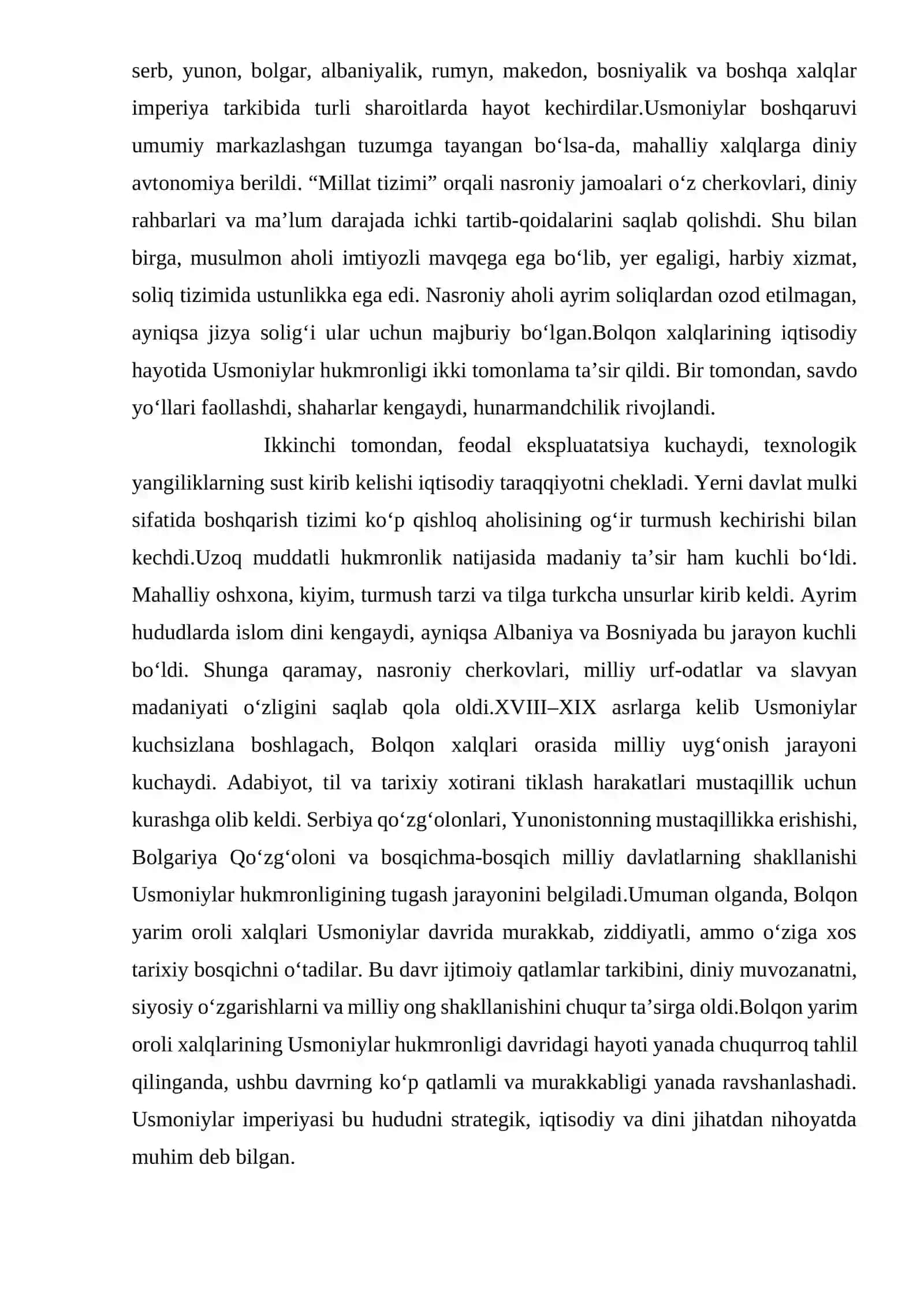 Bolqon yarim oroli xalqlari Usmoniylar hukmronligi davrida 2
