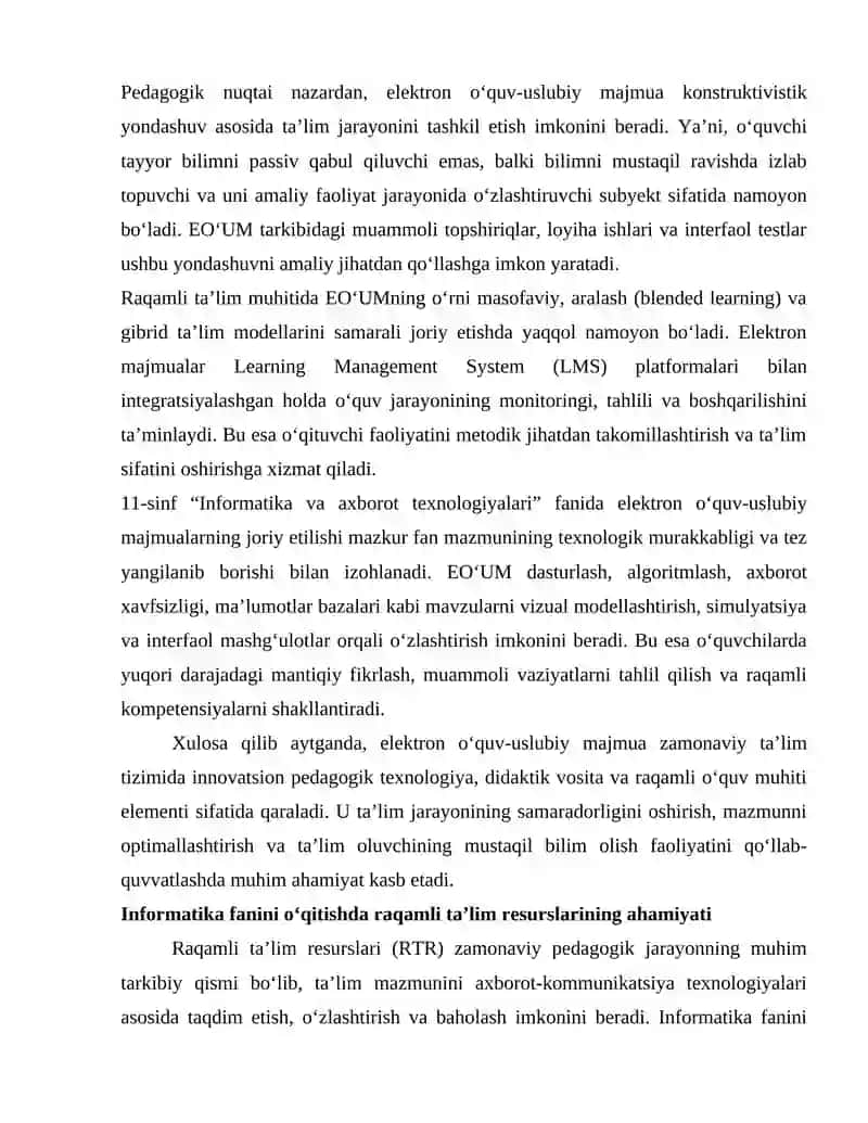 11-sinf Informatika Va axborot texnologiyalari fanidan elektron òquv- uslubiy majmua yaratish metodikasi 2