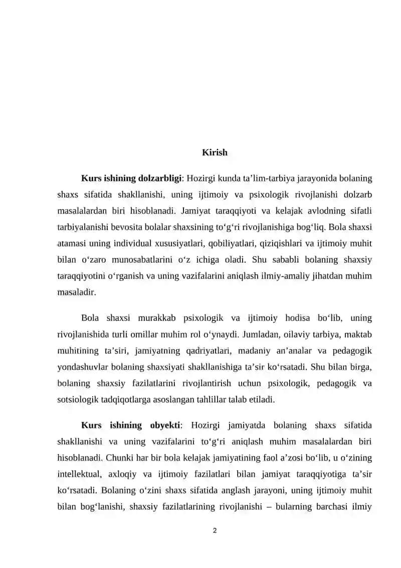 Bola shaxsi, vazifalari 2