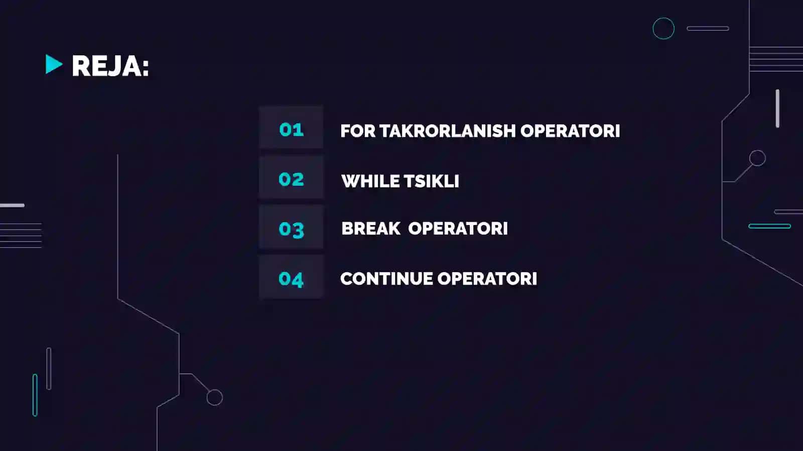 PYTHONDA BOSHQARUV BAYONOTLARI (Python Control Statements) 2