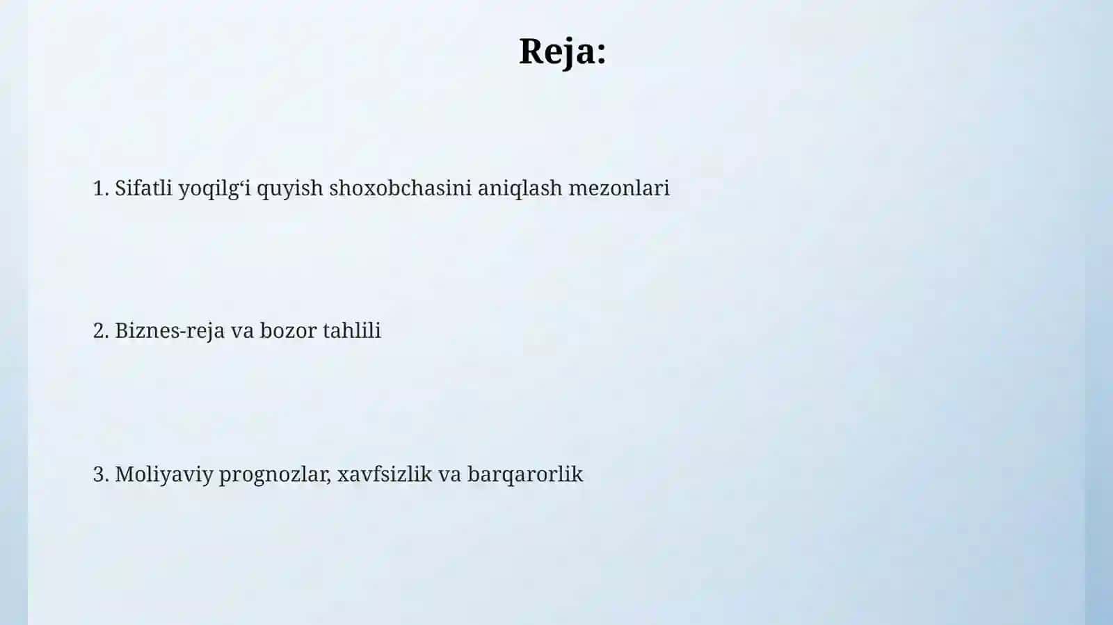 Eng sifatli gaz markazi qanday aniqlanadi? Biznes reja tayyorlash 2