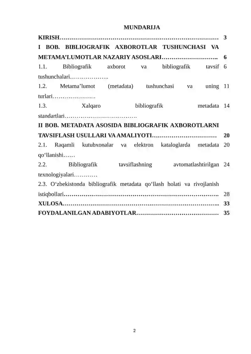 Bibliografik axborotlarning metama'lumotlari (metadata). orqali tavsiflash usullari 2