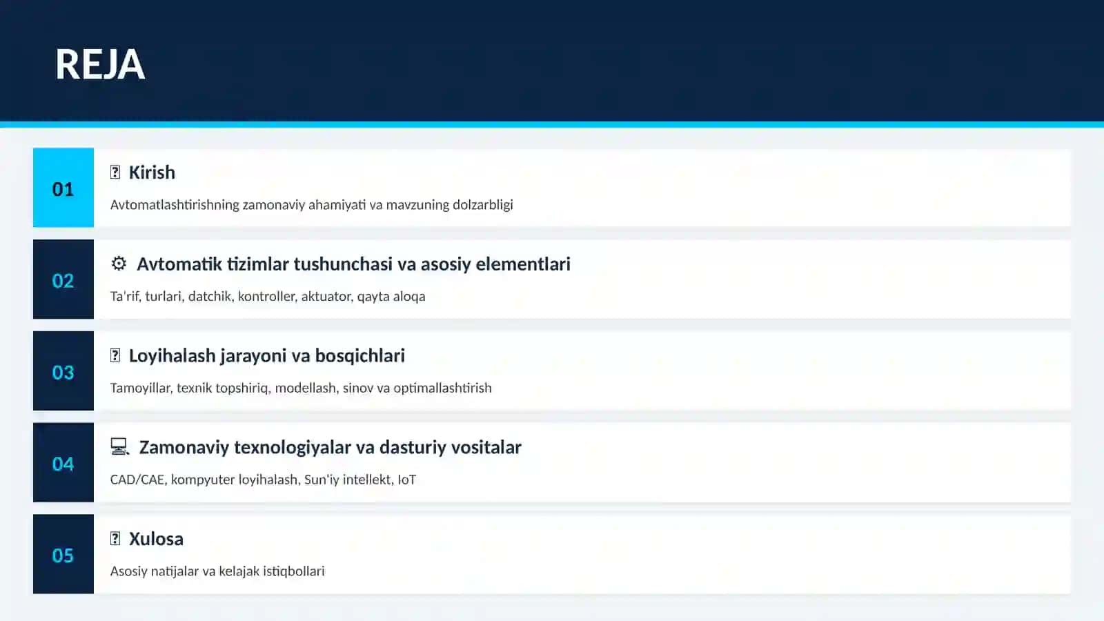 Avtomatik tizimda loyihalash haqida umumiy ma'lumot 2