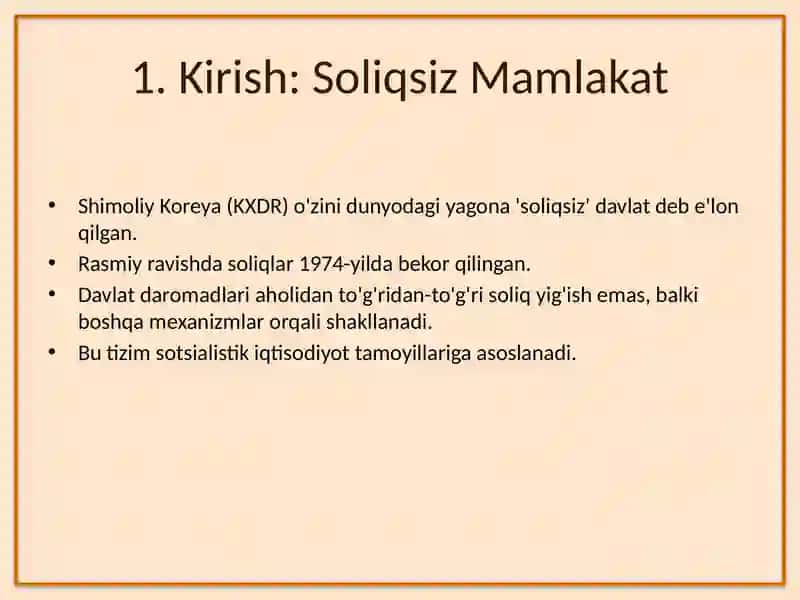 Shimoliy Koreya: Soliq tizimi 2