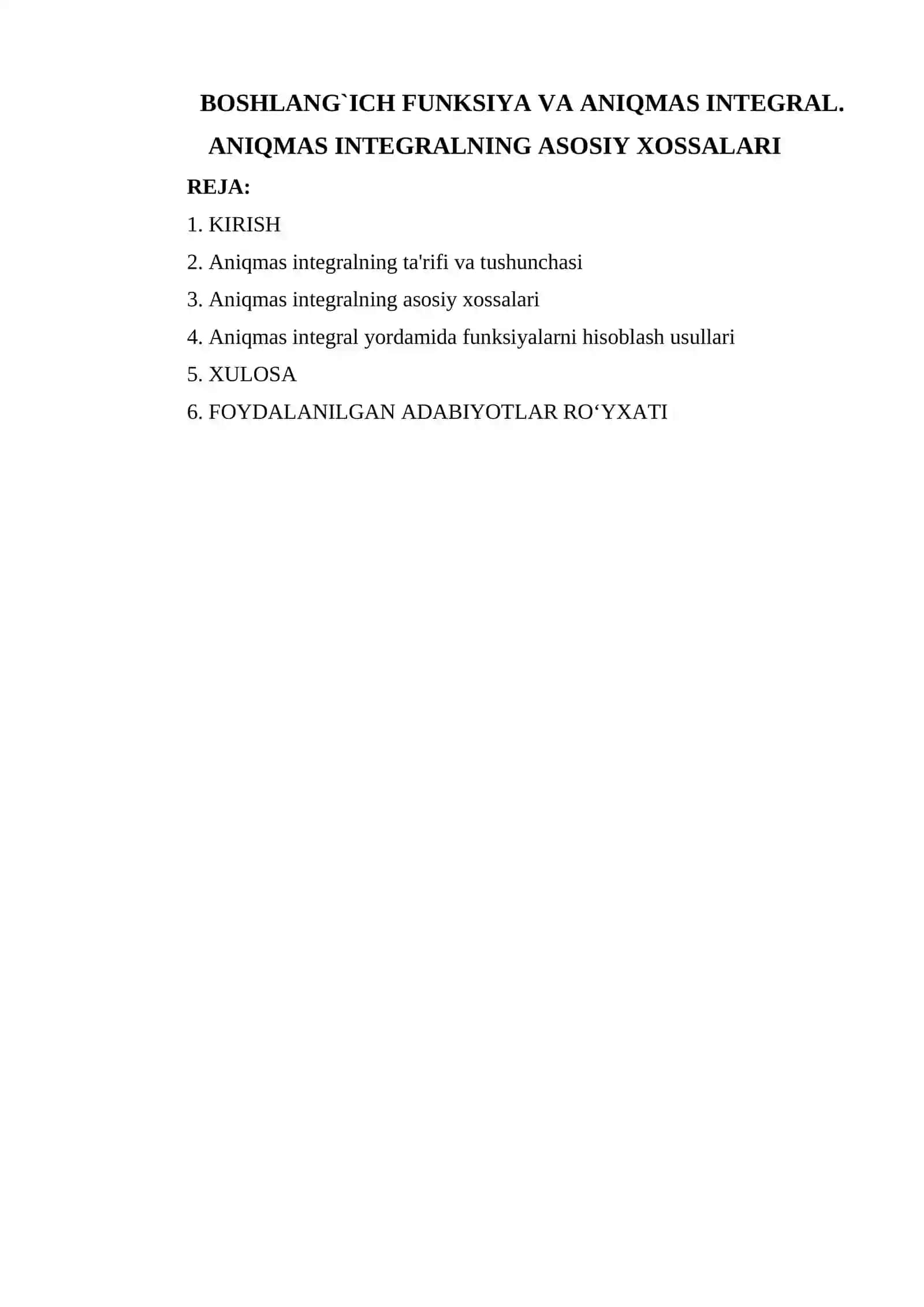 BOSHLANG`ICH FUNKSIYA VA ANIQMAS INTEGRAL. ANIQMAS INTEGRALNING ASOSIY XOSSALARI 2
