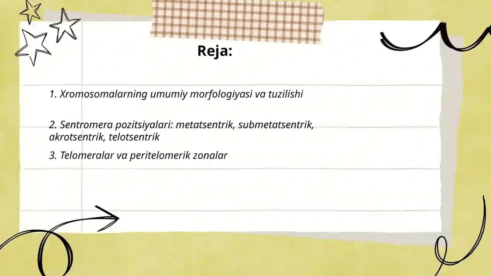 Xromosomalarning morfologiyasi,organizmlarning kariotipi va idiogrammasi 2