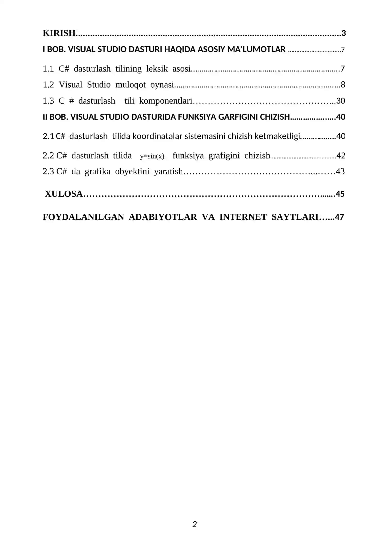 «Dasturlash asoslari» fanidan KURS ISHI 2