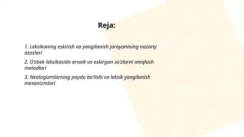 Oʻzbek tili leksikasida eskirish ba yangilanish jarayoni 2